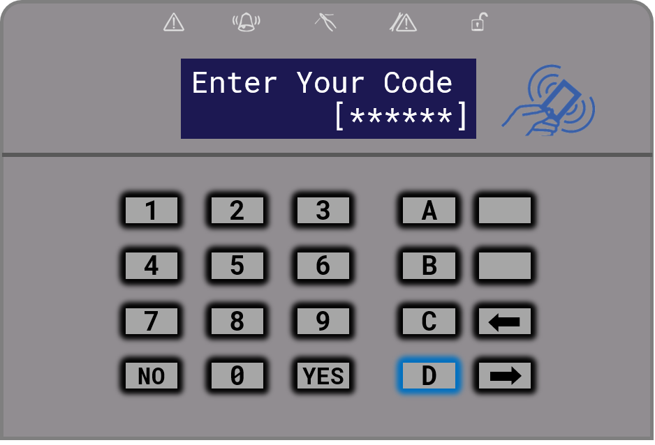 Console displaying “Enter Your Code”, also highlighting the D button
